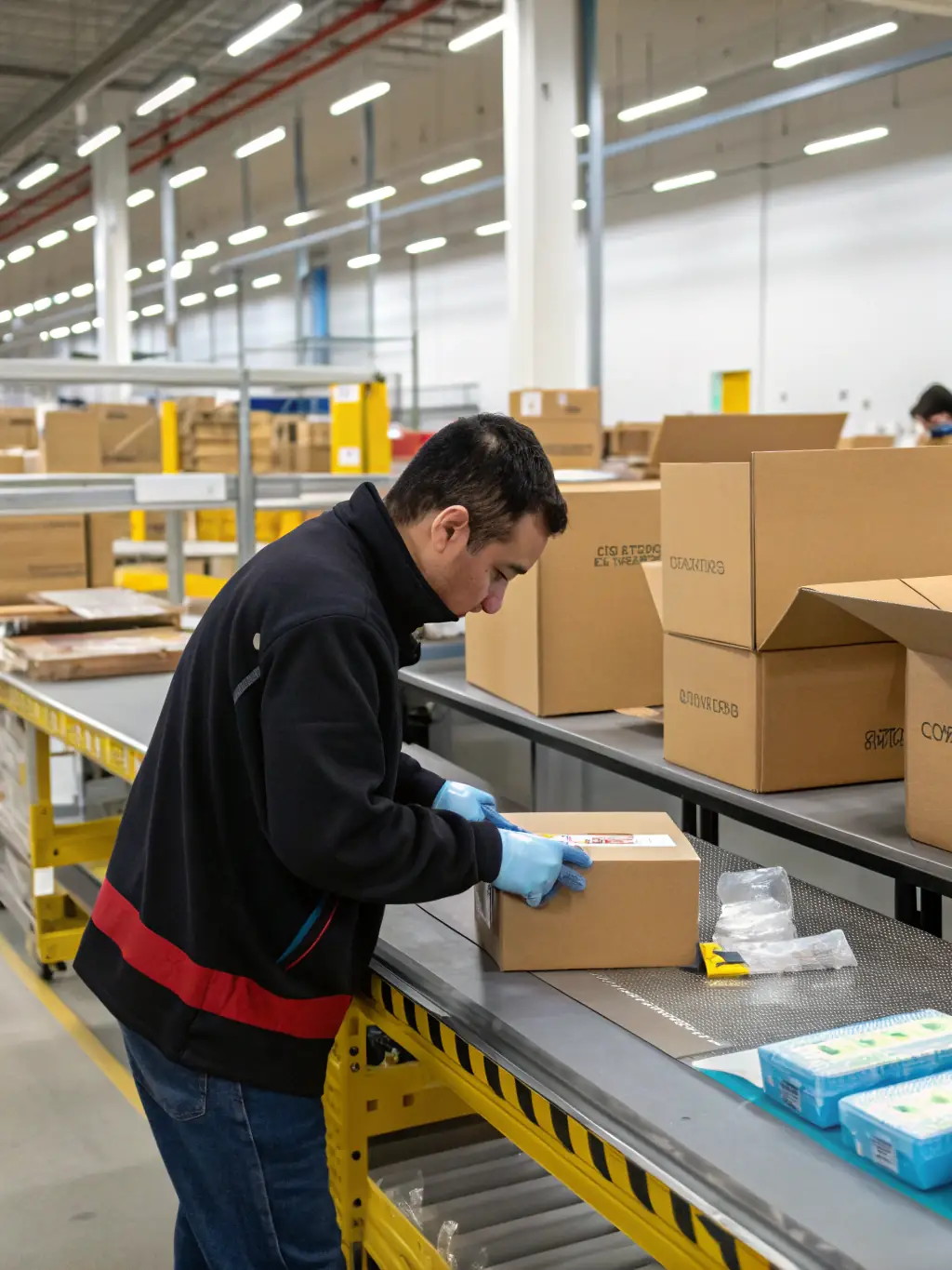 A photo of a Kura employee carefully handling a fragile package, emphasizing their commitment to safe and secure shipping.