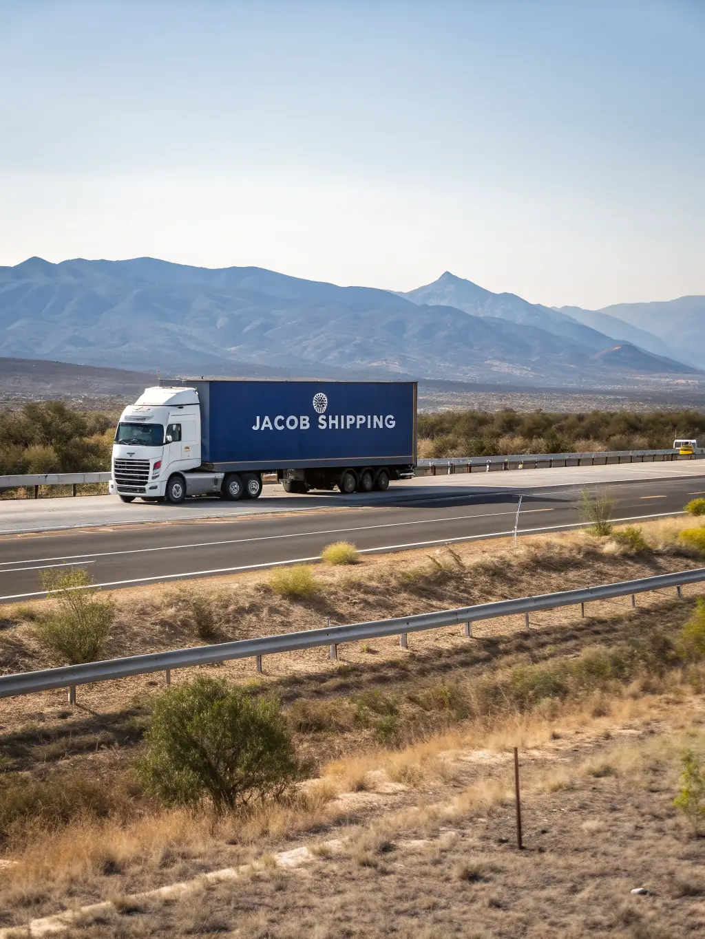 A modern cargo truck crossing the U.S.-Mexico border, emphasizing the secure and reliable transportation of goods.